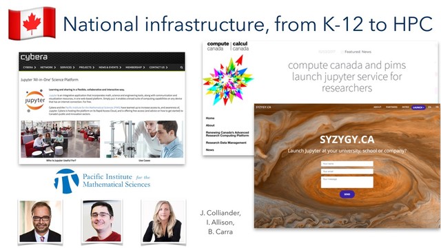 National infrastructure, from K-12 to HPC
"
J. Colliander,
I. Allison,
B. Carra
