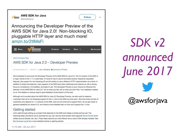 SDK v2
announced
June 2017
@awsforjava
